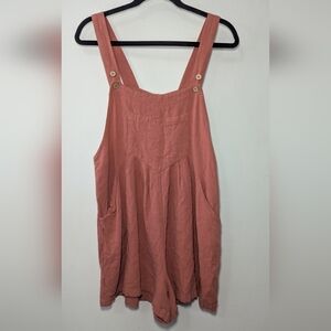 Pink Linen-Blend Overalls Cottage Boho Fairy Women's Size M